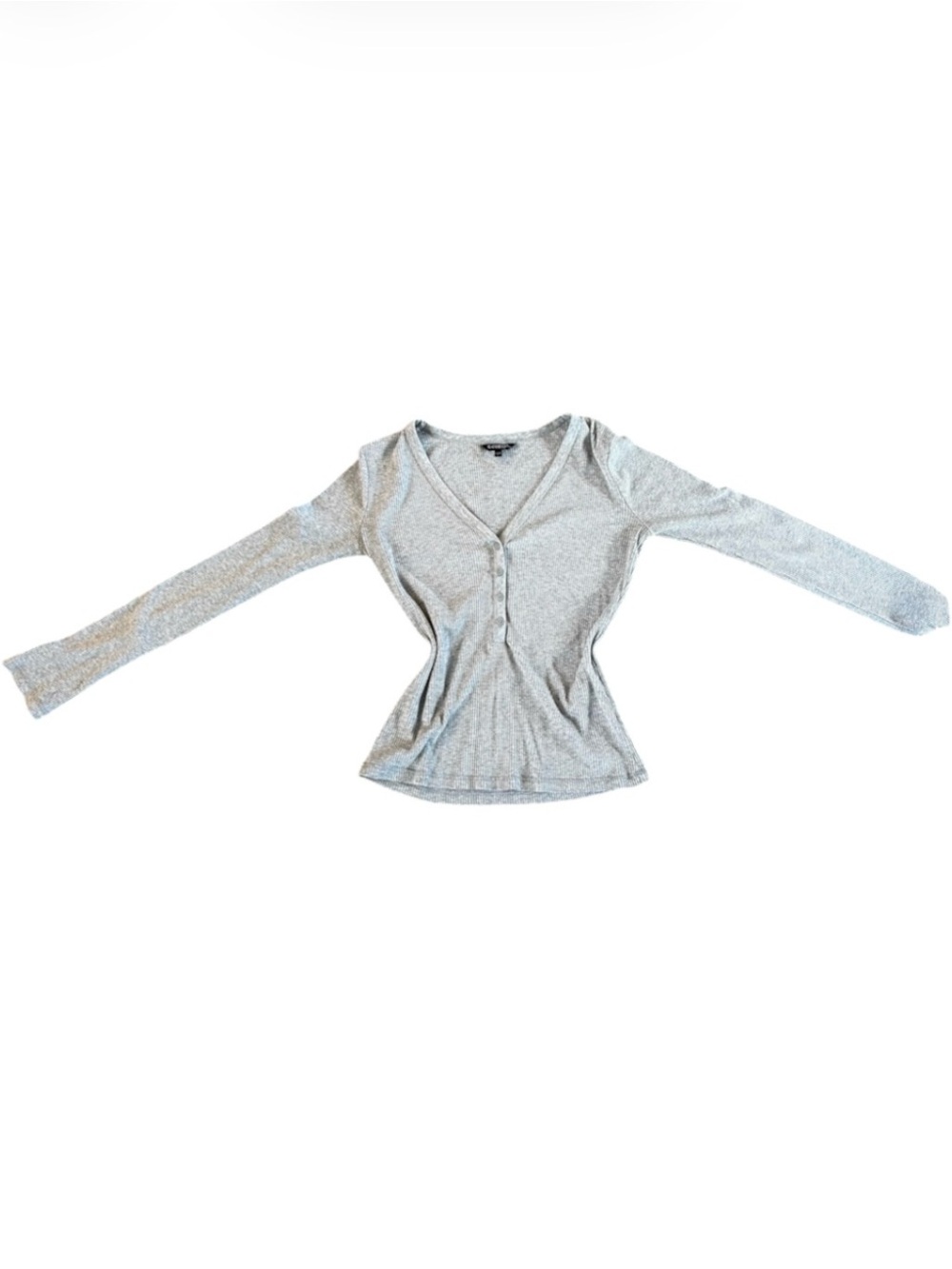 George Light Gray Long Sleeve V-Neck Henley Button Front Top